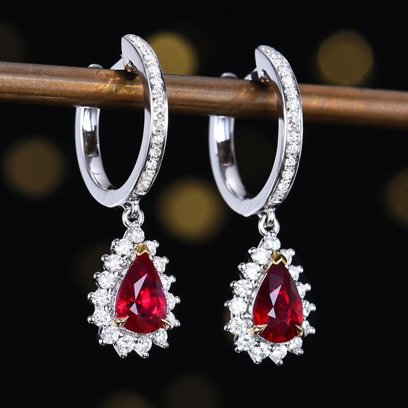 14k Gold 1.32 Ctw Natural Ruby & Diamond Earrings - 4