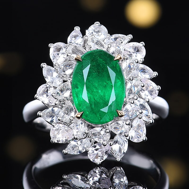 14k Gold 2.42 Ctw Vivid Green Natural Emerald & Diamond Ring/pendant( Without Chain ): Ref:230986065 // gold content:14k gold // ring size:7. 25us // // main gemstone:emerald // shape:oval // carat weight:2. 39ct // color:vivid green // treatment:natural // // adjacent gemstone 2 :