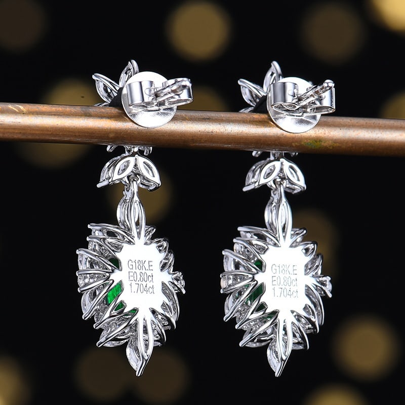 14k Gold 2.50 Ctw Vivid Green Natural Emerald & Sapphire Earrings - 2
