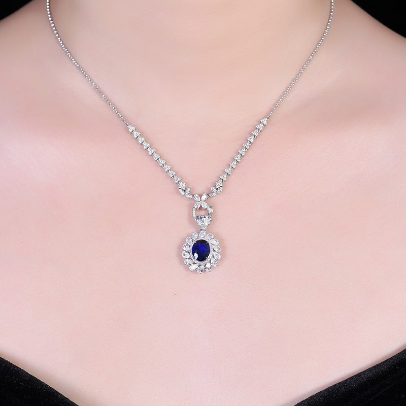14k Gold 5.01 Ctw Vivid Blue Natural Sapphire & Sapphire Pendant( Without Chain ) - 2