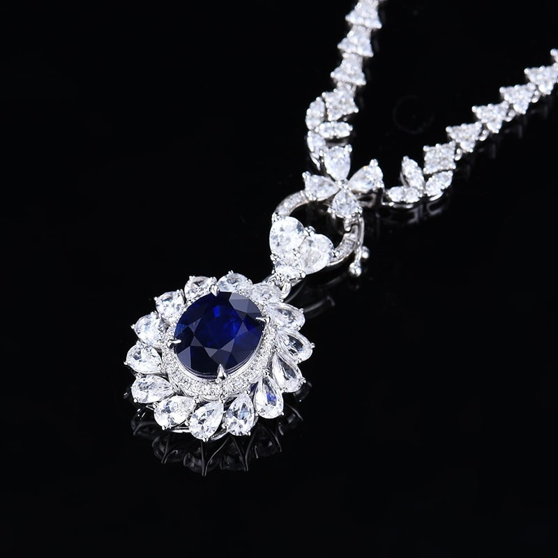 14k Gold 5.01 Ctw Vivid Blue Natural Sapphire & Sapphire Pendant( Without Chain ) - 3