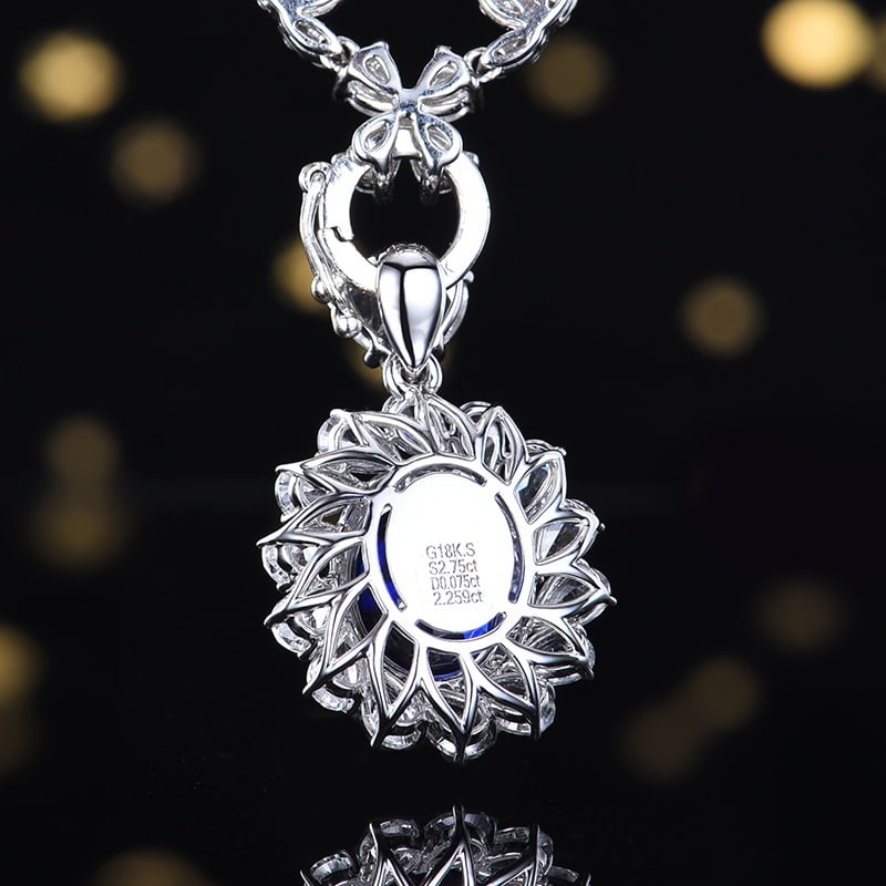 14k Gold 5.01 Ctw Vivid Blue Natural Sapphire & Sapphire Pendant( Without Chain ) - 4