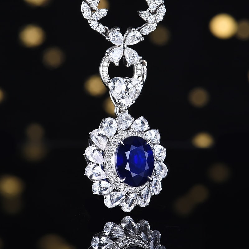 14k Gold 5.01 Ctw Vivid Blue Natural Sapphire & Sapphire Pendant( Without Chain ) - 5