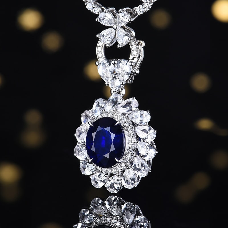 14k Gold 5.01 Ctw Vivid Blue Natural Sapphire & Sapphire Pendant( Without Chain ) - 6