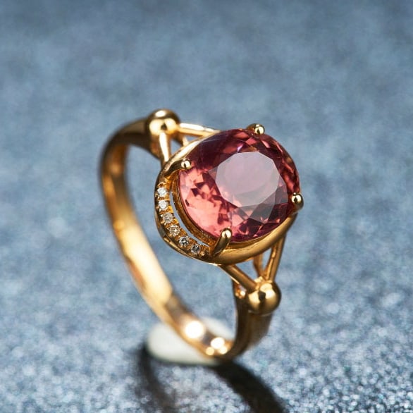 14k Gold 3.13 Ct Natural Tourmaline & Diamond Ring - 4