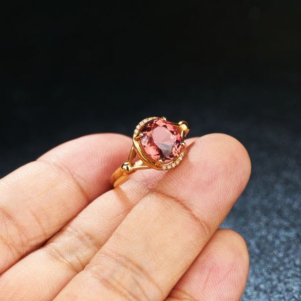 14k Gold 3.13 Ct Natural Tourmaline & Diamond Ring - 5