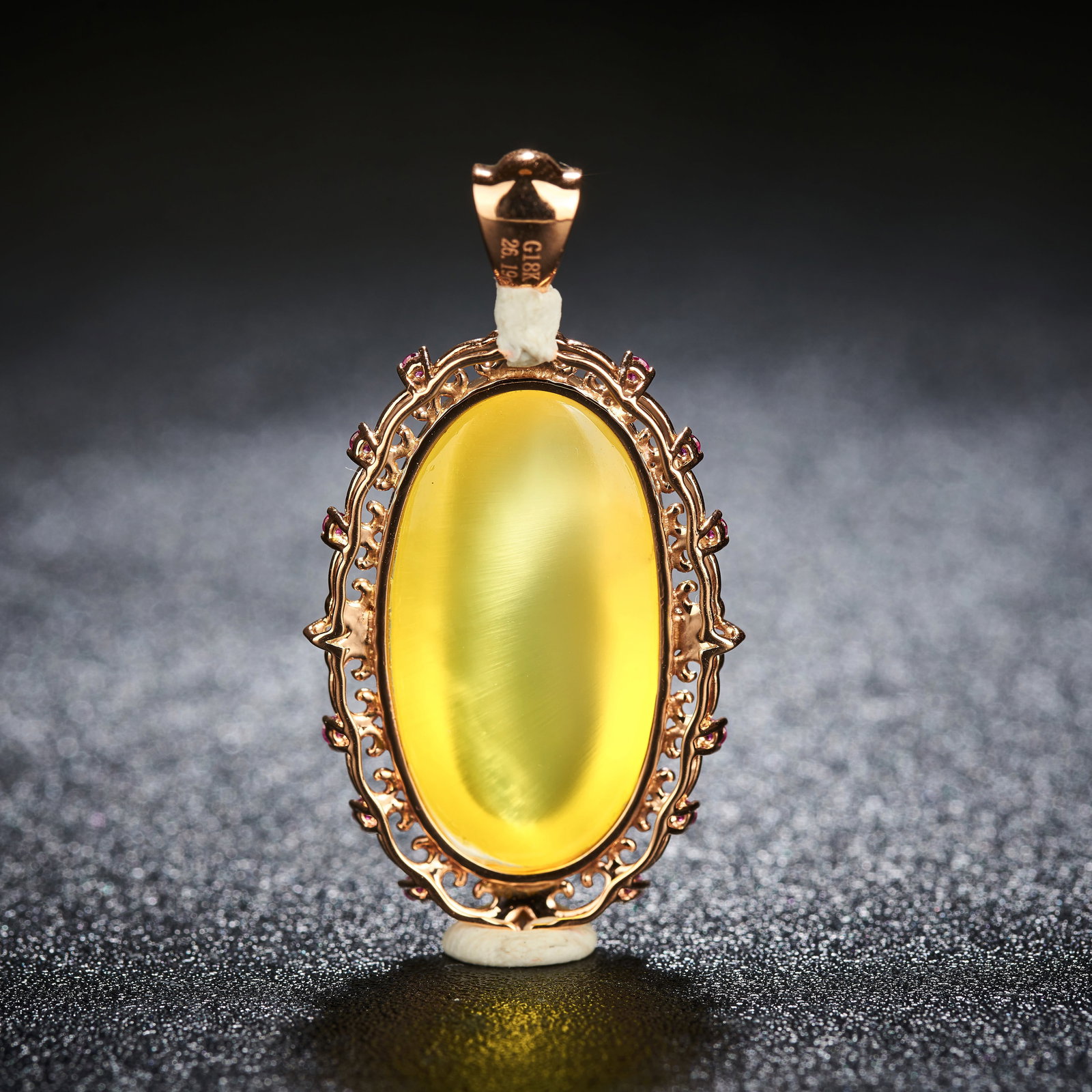 14k Gold 26.19 Ct Natural Prehnite & Ruby Pendant( Without Chain ) - 4