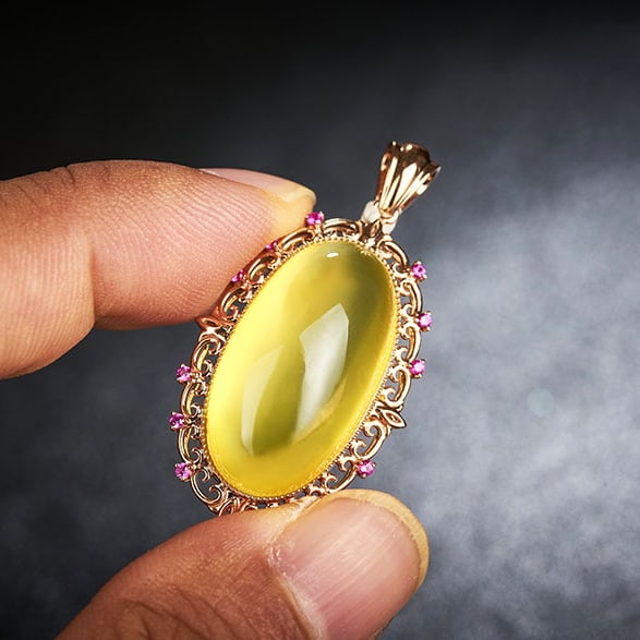 14k Gold 26.19 Ct Natural Prehnite & Ruby Pendant( Without Chain ) - 6