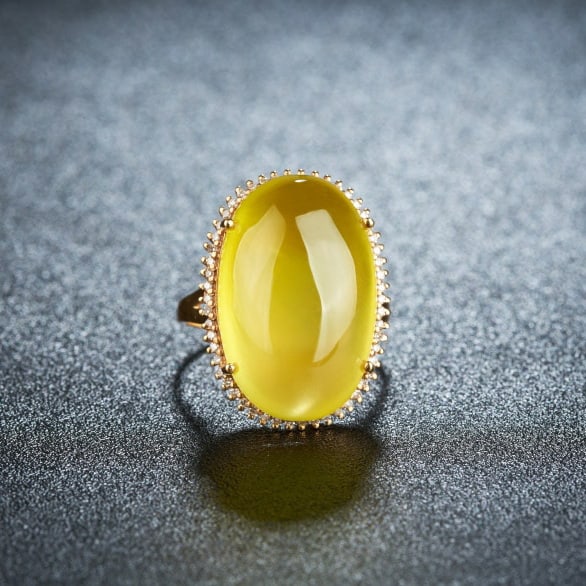 14k Gold 20.85 Ct Natural Prehnite & Diamond Ring: Ref:230986078 // gold content:14k gold // ring size:7. 25us // // main gemstone:prehnite // shape:oval // carat weight:20. 85ct // color:yellow // treatment:natural // // adjacent gemstone 2 :