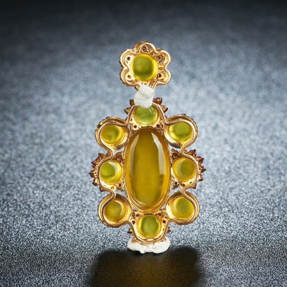 14k Gold 25.55 Ct Natural Prehnite & Ruby Pendant( Without Chain ) - 3