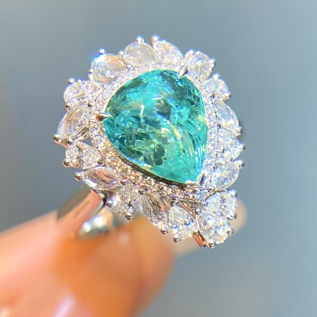 14k Gold 3.53 Ctw Natural Paraiba Tourmaline & Diamond Ring - 3
