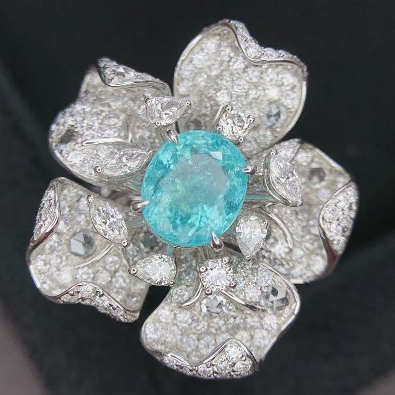 14k Gold 3.55 Ctw Natural Paraiba Tourmaline & Diamond Ring/pendant( Without Chain ) - 3