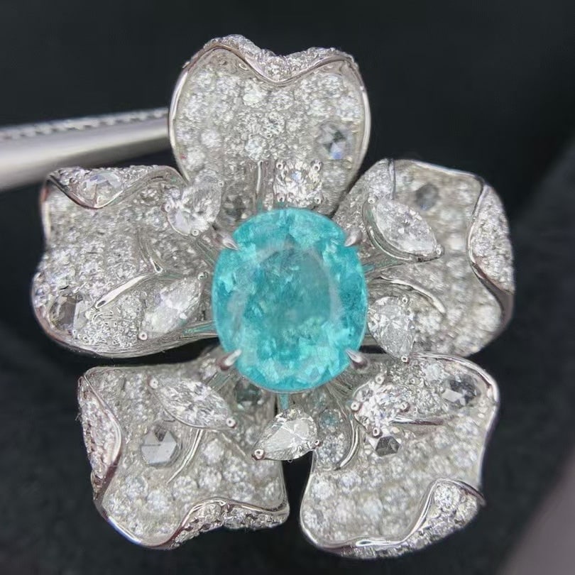 14k Gold 3.55 Ctw Natural Paraiba Tourmaline & Diamond Ring/pendant( Without Chain ) - 4