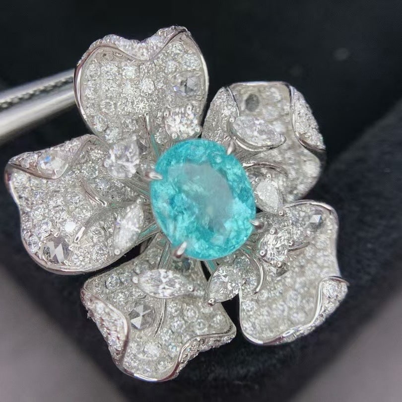14k Gold 3.55 Ctw Natural Paraiba Tourmaline & Diamond Ring/pendant( Without Chain ) - 6