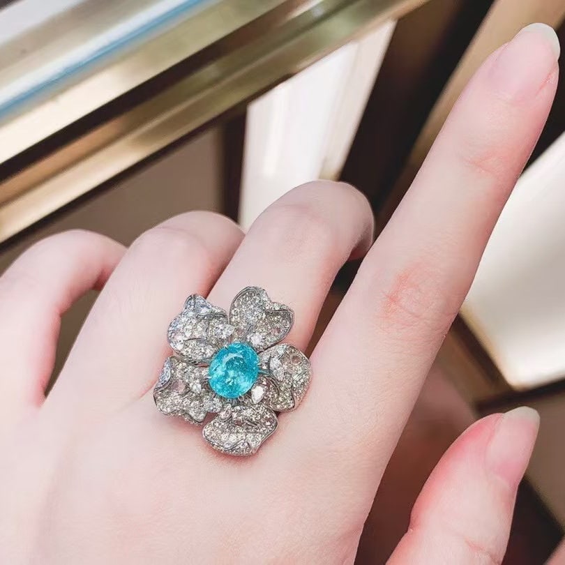 14k Gold 3.55 Ctw Natural Paraiba Tourmaline & Diamond Ring/pendant( Without Chain ) - 7