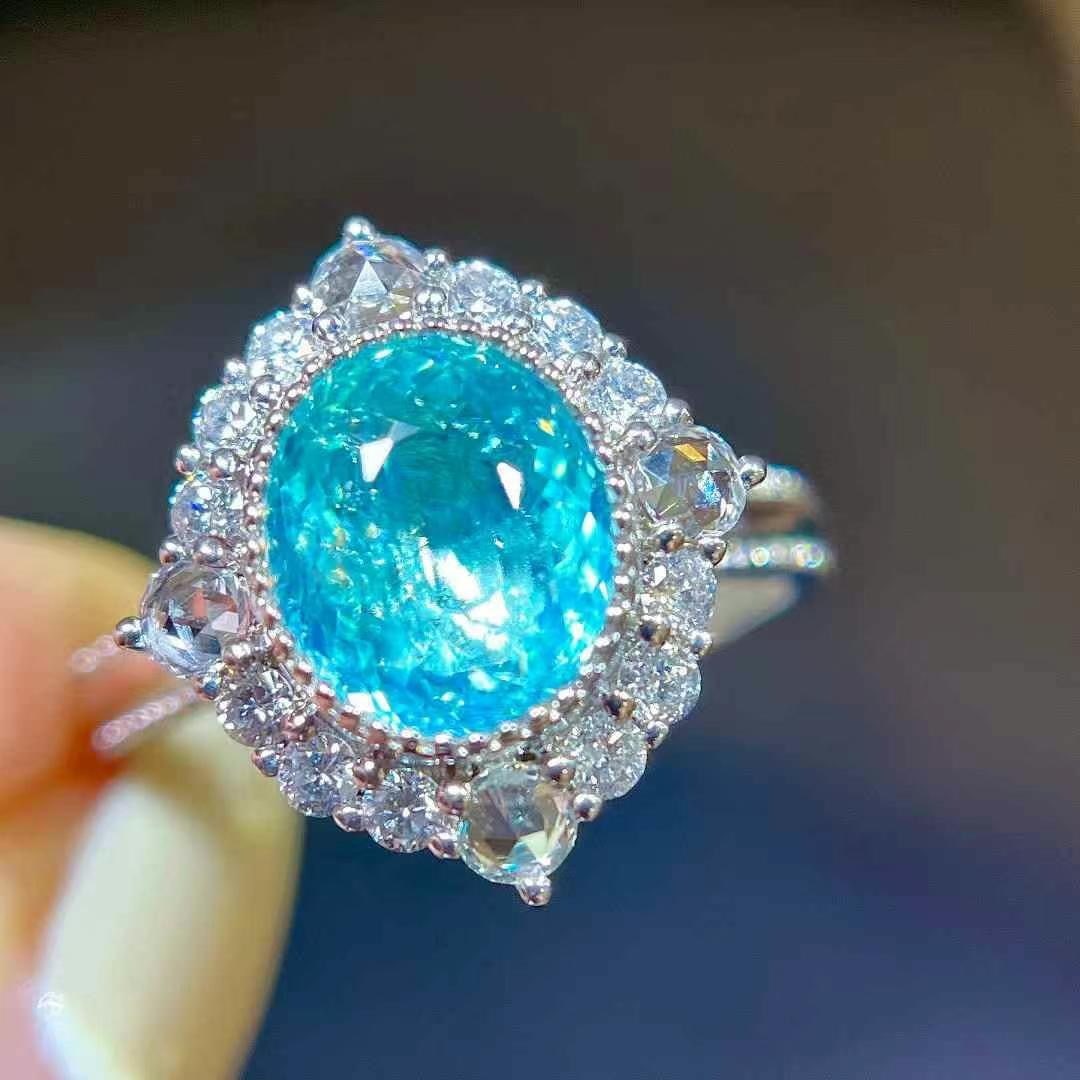 14k Gold 2.63 Ctw Natural Paraiba Tourmaline & Diamond Ring/pendant( Without Chain ): Ref:230986083 // gold content:14k gold // ring size:7. 25us // // main gemstone:paraiba tourmaline // shape:oval // carat weight:2. 25ct // color:blue // treatment:natural // // adjacent gemstone 2 :