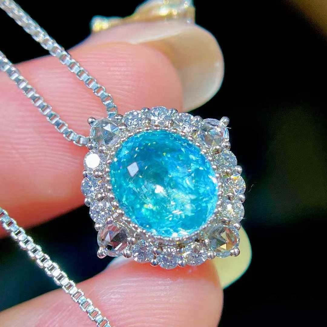 14k Gold 2.63 Ctw Natural Paraiba Tourmaline & Diamond Ring/pendant( Without Chain ) - 7