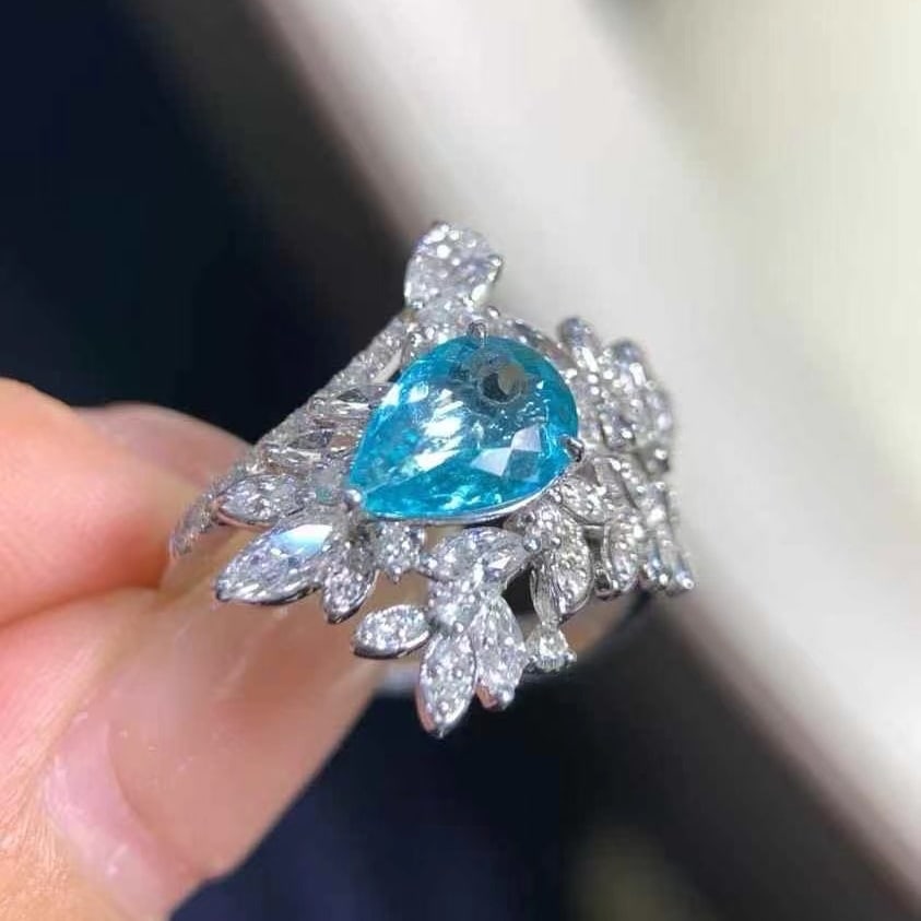 14k Gold 2.09 Ctw Natural Paraiba Tourmaline & Diamond Ring - 2