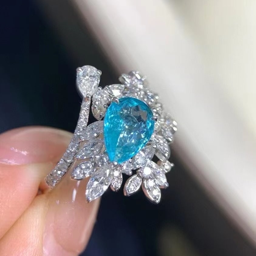 14k Gold 2.09 Ctw Natural Paraiba Tourmaline & Diamond Ring - 3