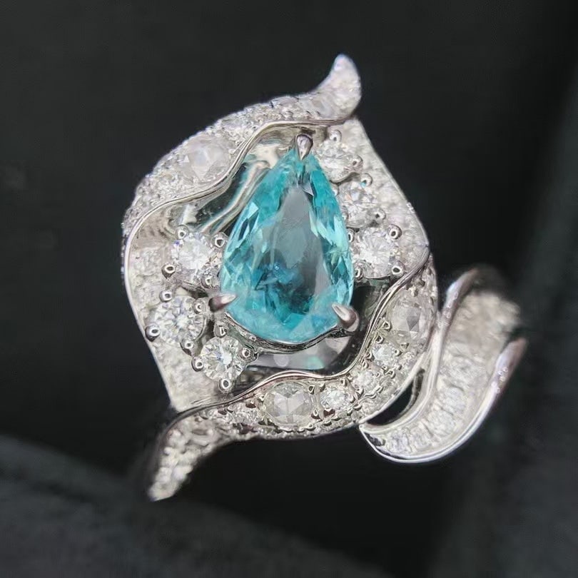 14k Gold 1.80 Ctw Natural Paraiba Tourmaline & Diamond Ring - 2