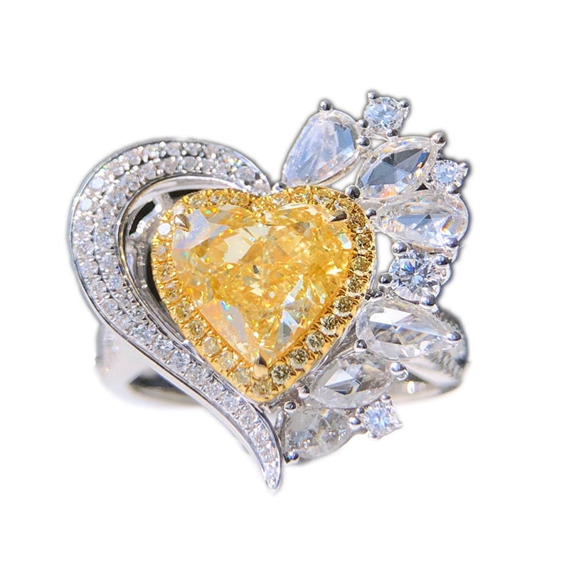Gia Certified 14k Gold 2.01 Ct Natural Yellow Diamond & Diamond Ring/pendant( Without Chain ): Ref:230986093 // gold content:14k gold // ring size:7. 25us // // main gemstone:yellow diamond // certified:gia // shape:heart // carat weight:2. 01ct // clarity grade:si2 // color:yellow //