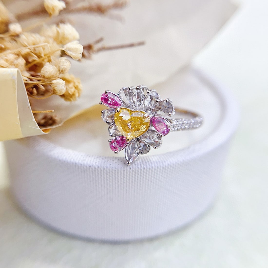 14k Gold 2.20 Ctw Natural Yellow Diamond & Diamond Ring/pendant( Without Chain ) - 2