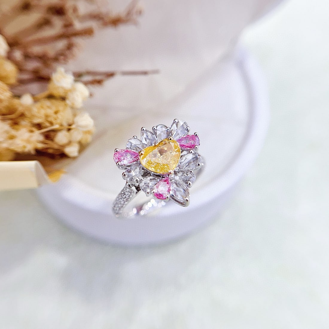 14k Gold 2.20 Ctw Natural Yellow Diamond & Diamond Ring/pendant( Without Chain ) - 3