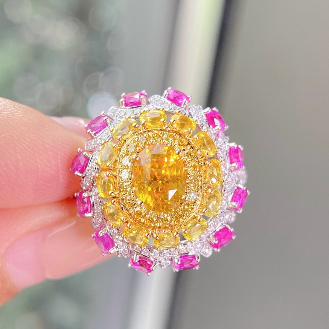 14k Gold 2.28 Ctw Natural Sapphire & Diamond Ring: Ref:230986097 // gold content:14k gold // ring size:7. 25us // // main gemstone:sapphire // shape:oval // carat weight:1. 53ct // color:yellow // treatment:natural // // adjacent gemstone 2 : diamond