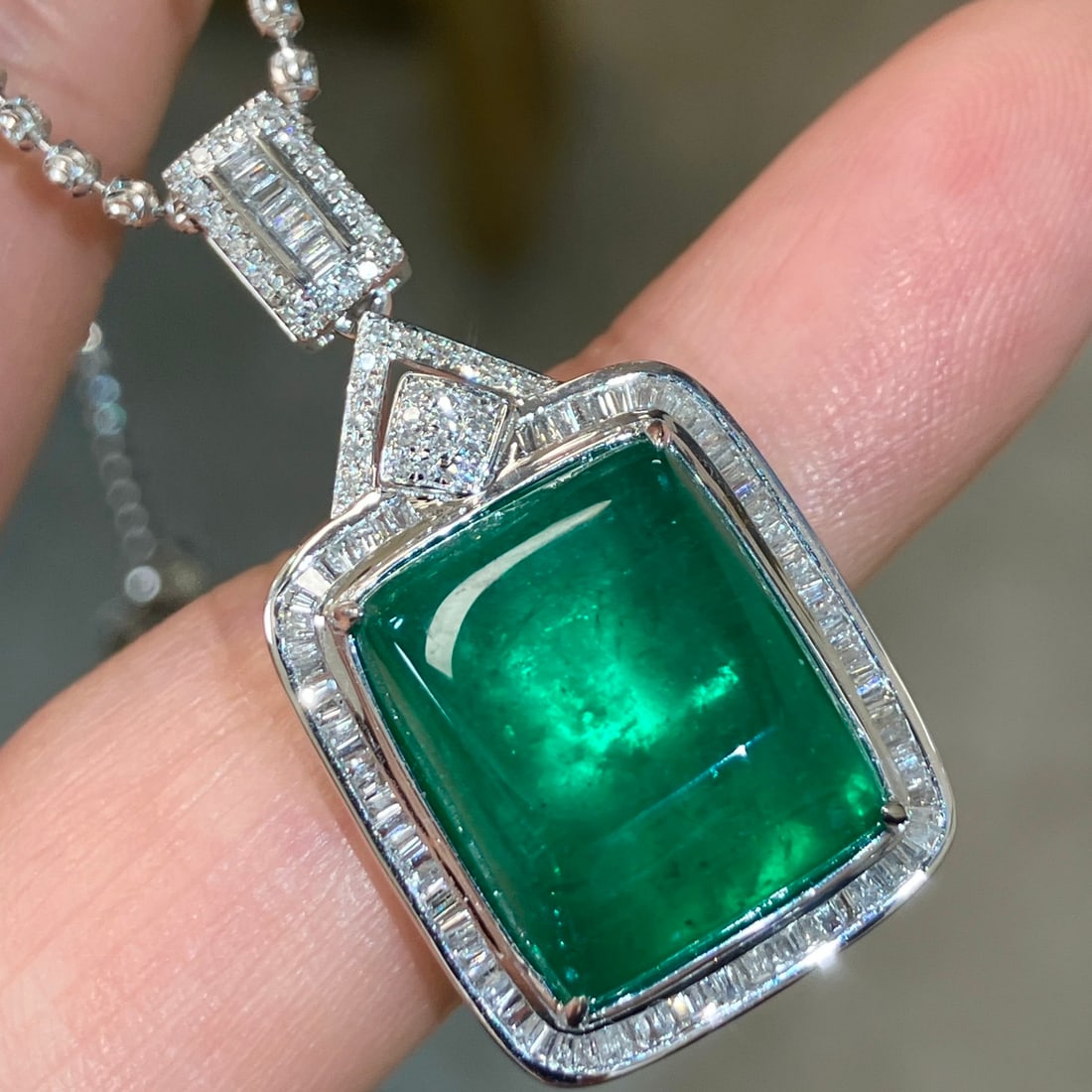 14k Gold 11.77 Ctw Natural Emerald & Diamond Pendant( Without Chain ) - 2