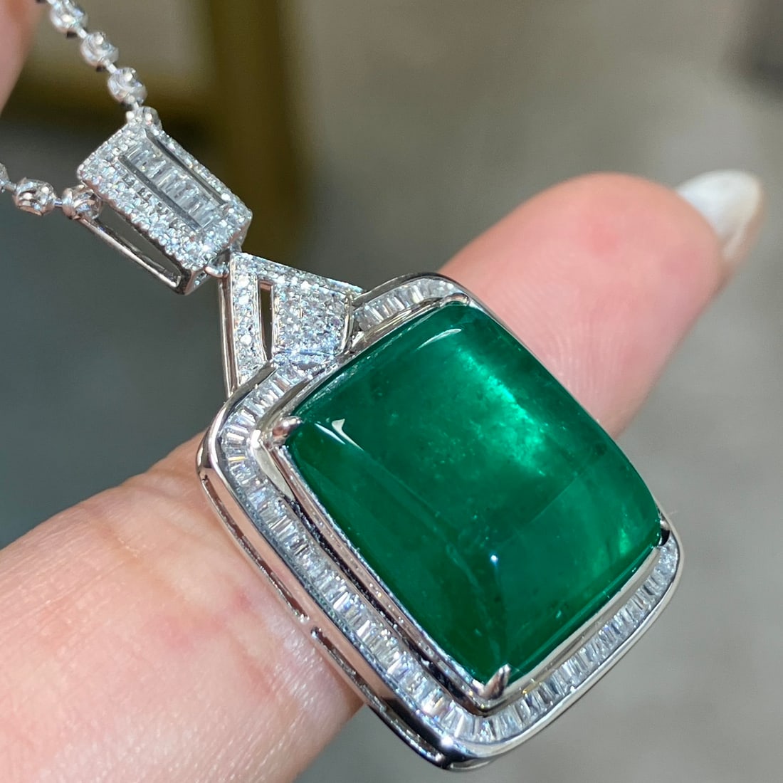 14k Gold 11.77 Ctw Natural Emerald & Diamond Pendant( Without Chain ) - 3