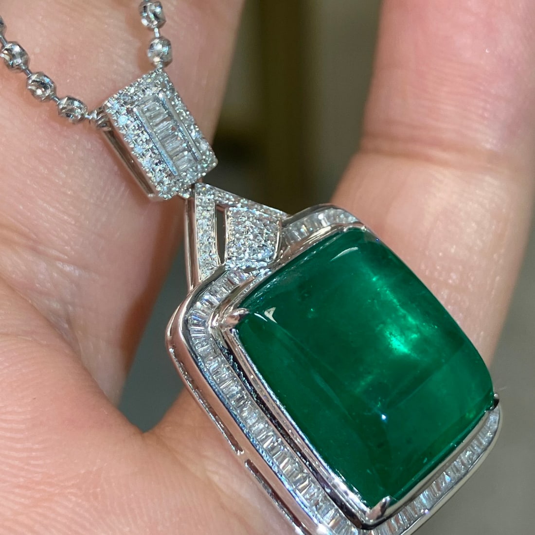 14k Gold 11.77 Ctw Natural Emerald & Diamond Pendant( Without Chain ) - 4