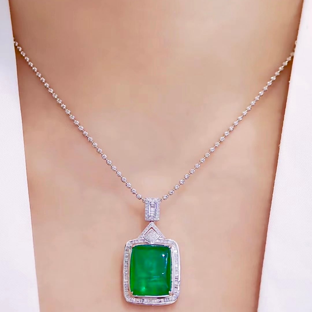 14k Gold 11.77 Ctw Natural Emerald & Diamond Pendant( Without Chain ) - 5