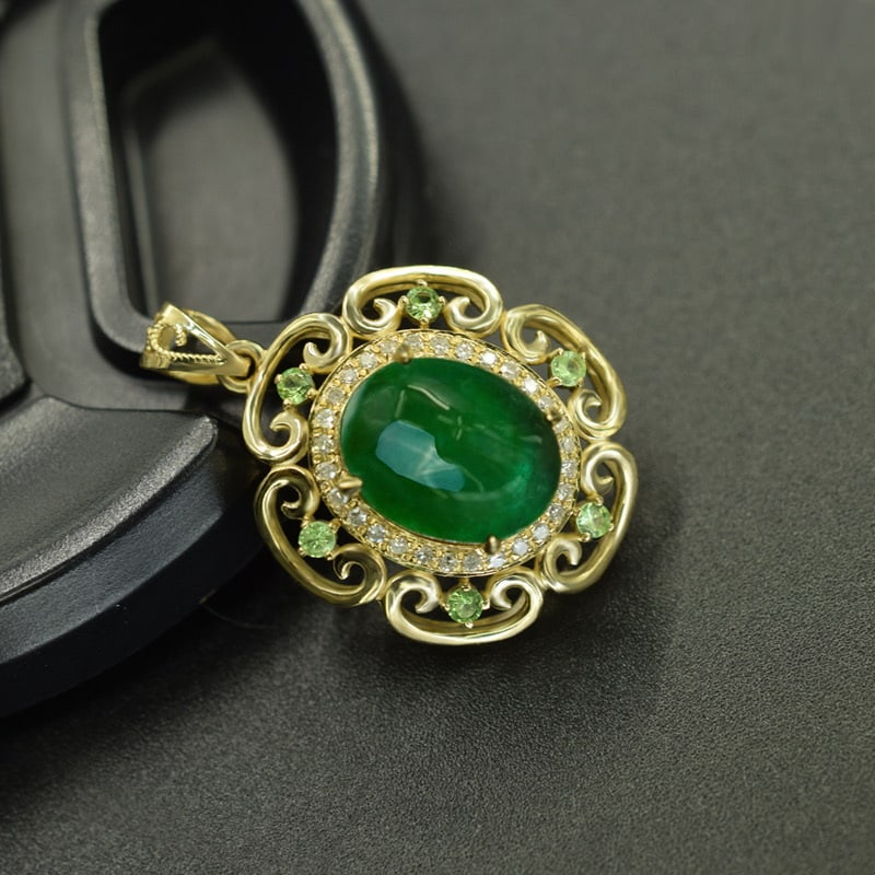 14k Gold 3.34 Ctw Natural Emerald & Diamond Pendant( Without Chain ) - 3
