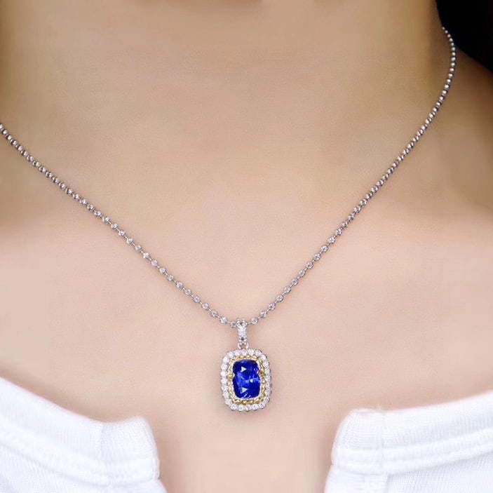 14k Gold 2.44 Ctw Natural Sapphire & Diamond Pendant( Without Chain ) - 3
