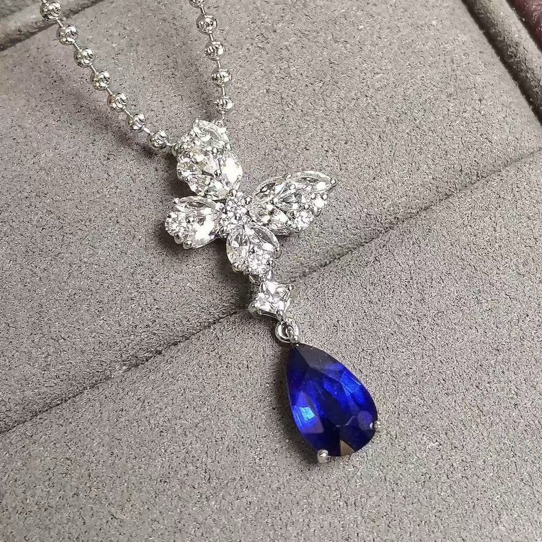 14k Gold 1.49 Ctw Natural Sapphire & Diamond Pendant( Without Chain ) - 2