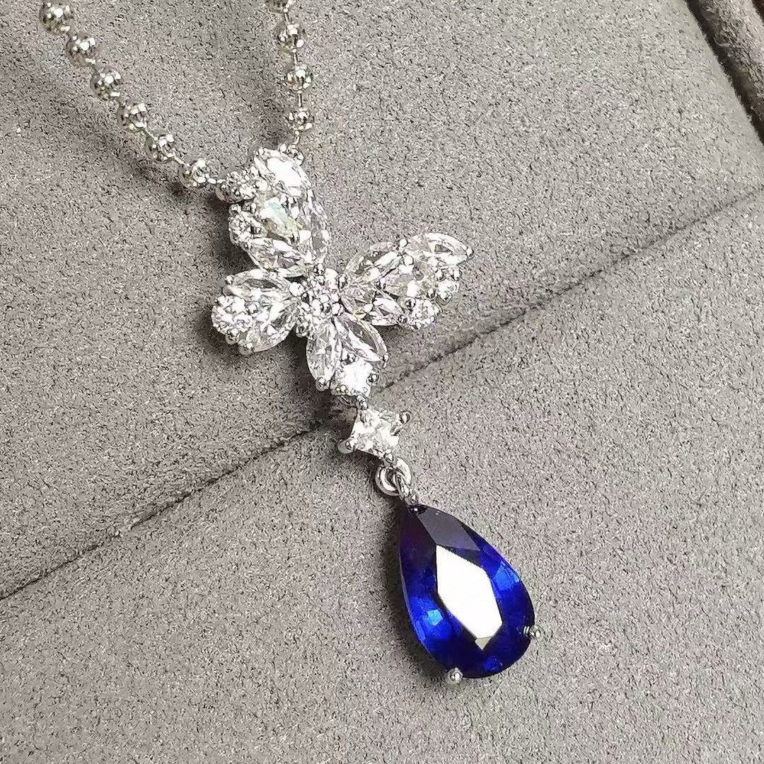 14k Gold 1.49 Ctw Natural Sapphire & Diamond Pendant( Without Chain ) - 3
