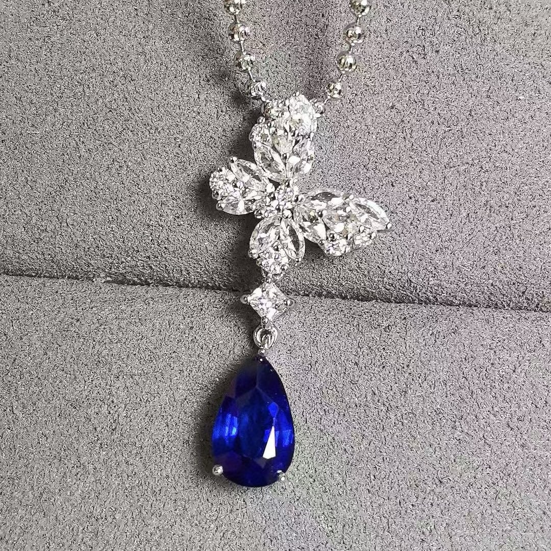 14k Gold 1.49 Ctw Natural Sapphire & Diamond Pendant( Without Chain ) - 4