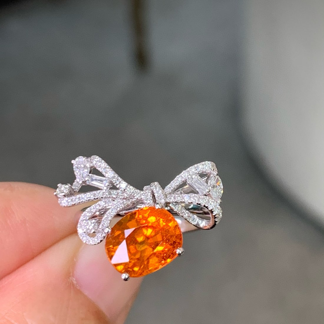 14k Gold 4.59 Ctw Natural Spessartine & Diamond Ring - 2
