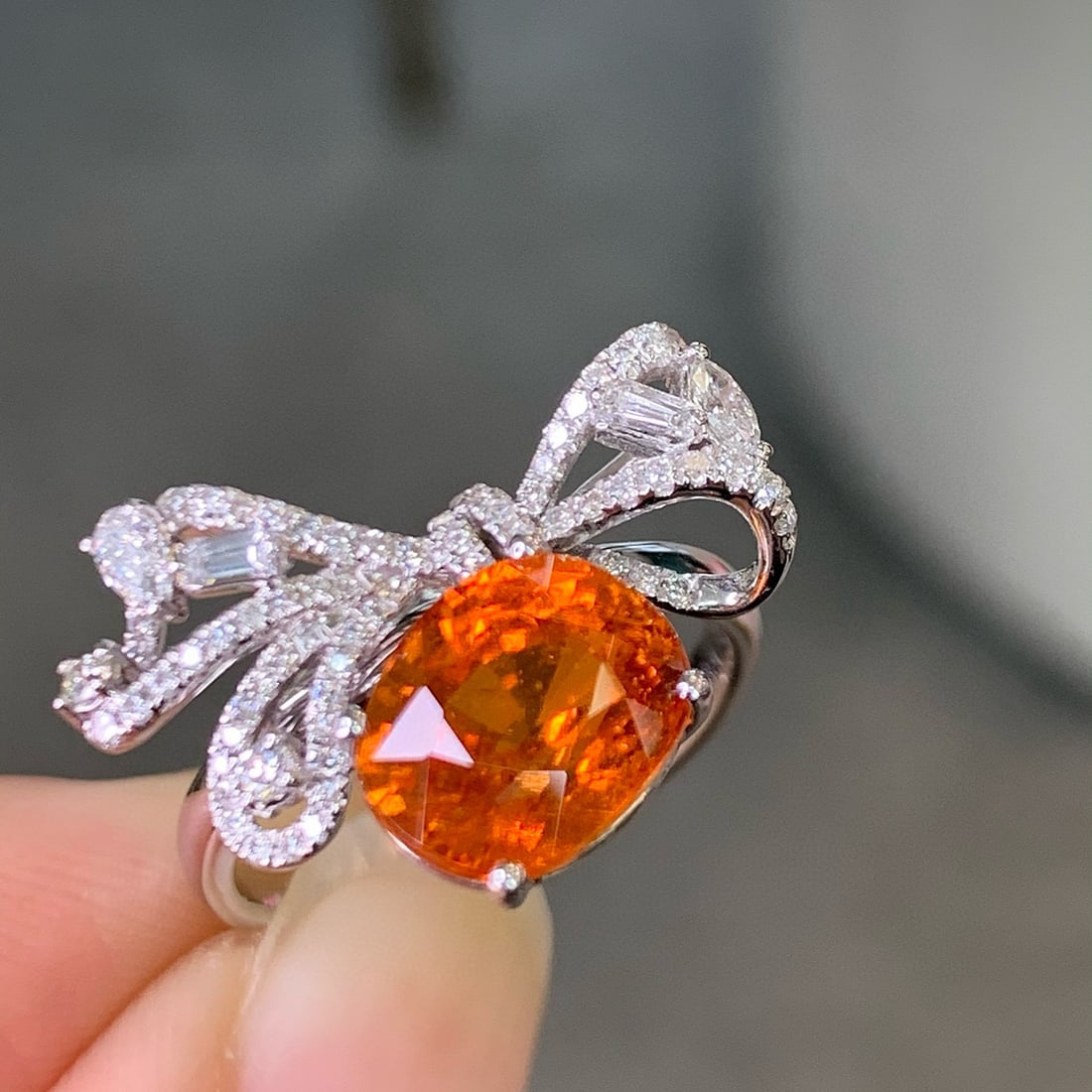 14k Gold 4.59 Ctw Natural Spessartine & Diamond Ring - 6