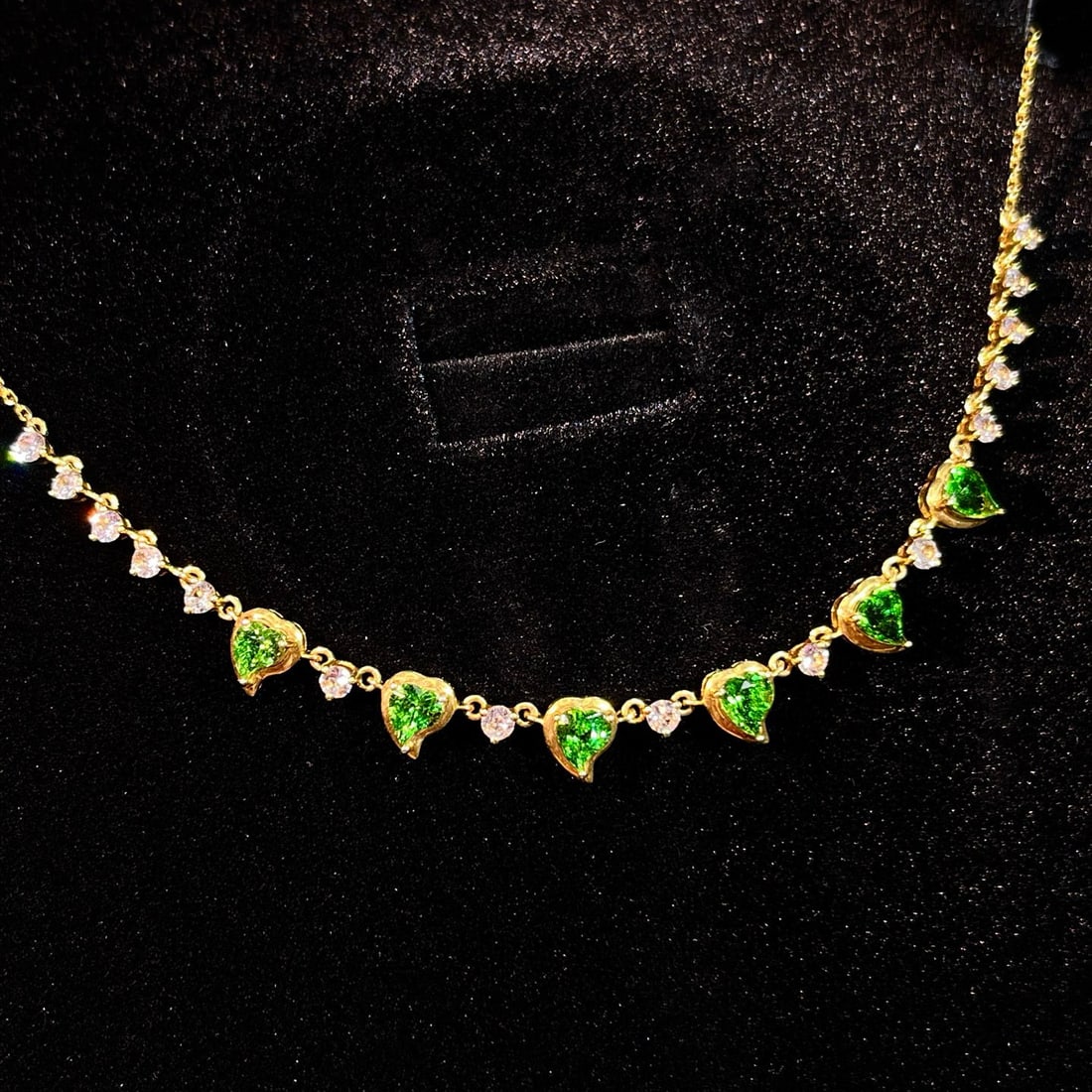 14k Gold 2.57 Ct Natural Tsavorite & Sapphire Necklace - 2