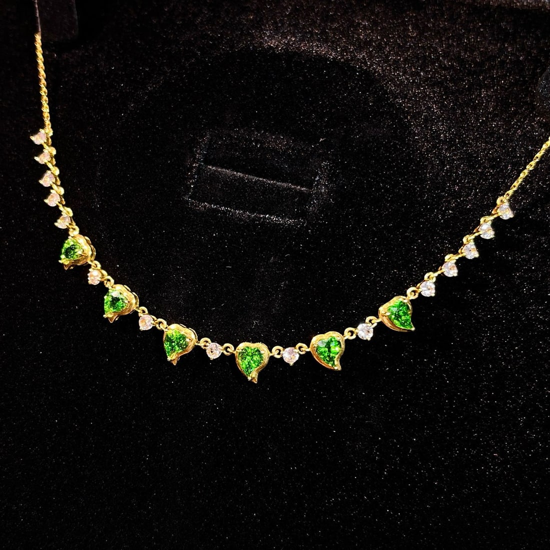 14k Gold 2.57 Ct Natural Tsavorite & Sapphire Necklace - 3