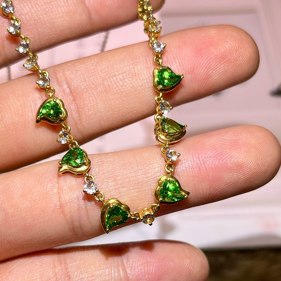 14k Gold 2.57 Ct Natural Tsavorite & Sapphire Necklace - 4
