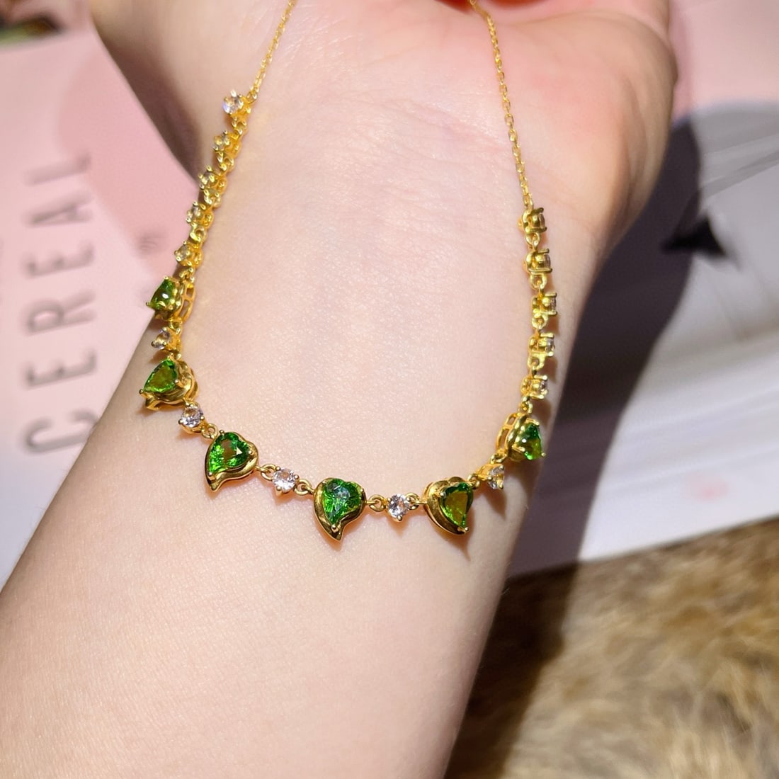 14k Gold 2.57 Ct Natural Tsavorite & Sapphire Necklace - 6