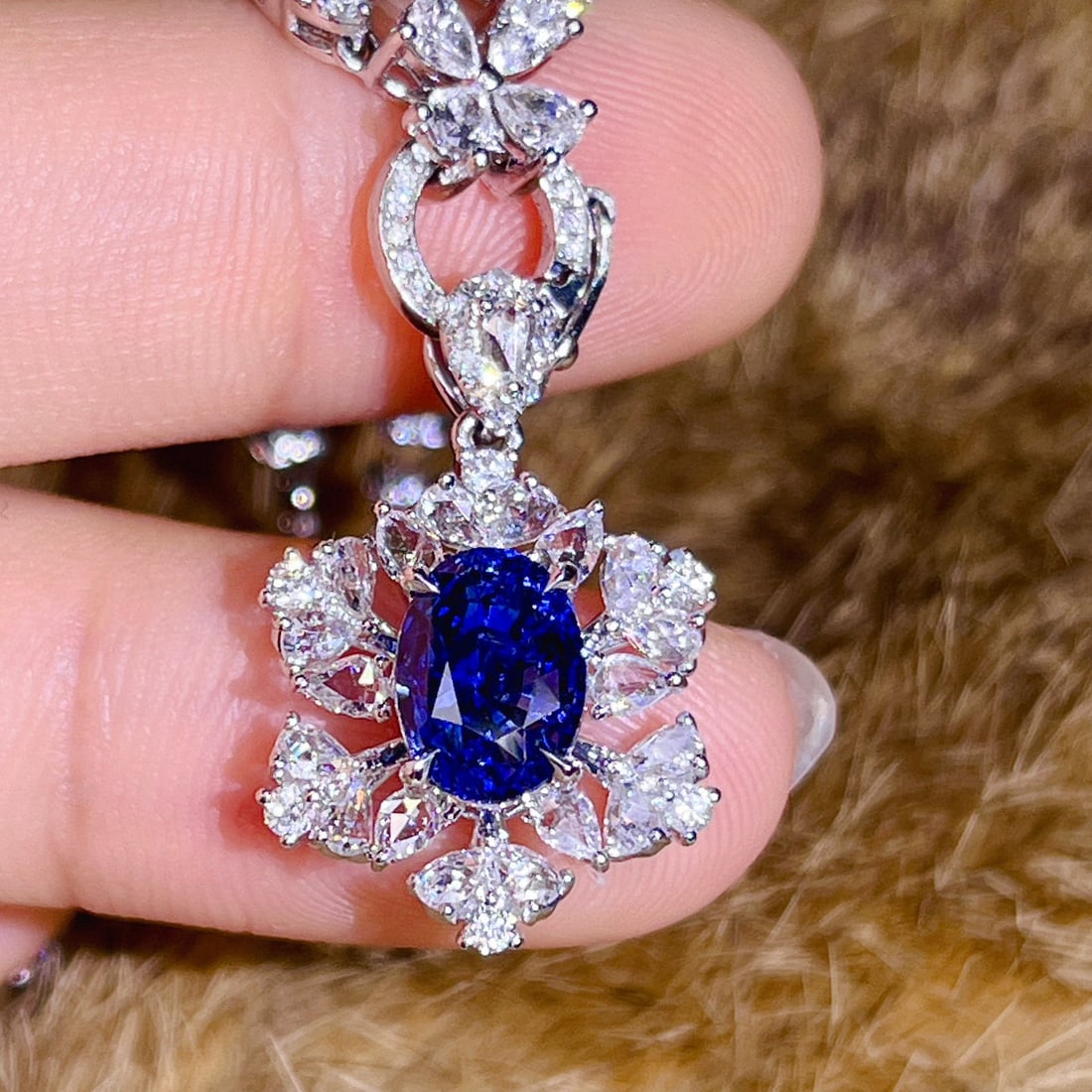14k Gold 3.40 Ctw Natural Sapphire & Diamond Pendant( Without Chain ) - 3
