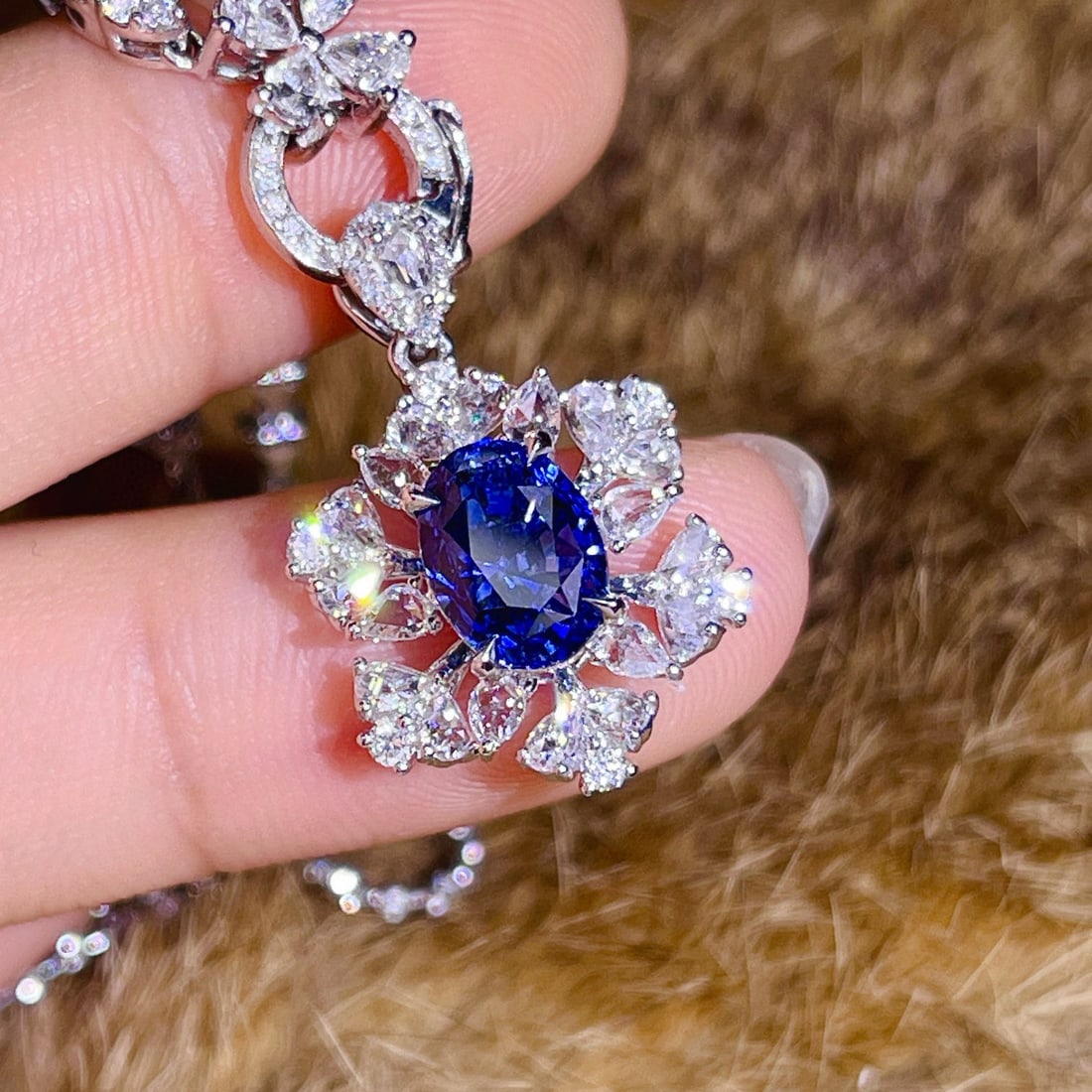 14k Gold 3.40 Ctw Natural Sapphire & Diamond Pendant( Without Chain ) - 4