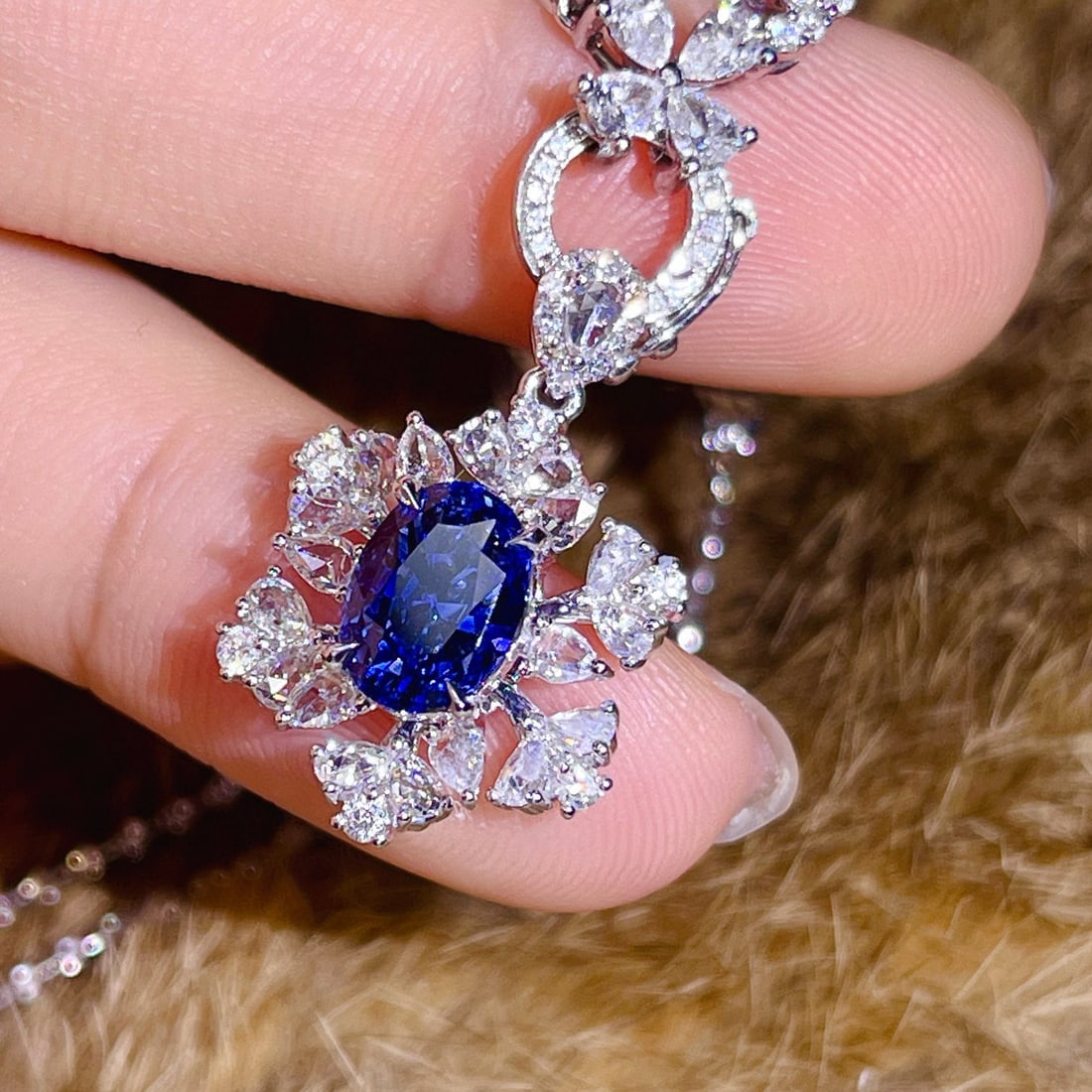 14k Gold 3.40 Ctw Natural Sapphire & Diamond Pendant( Without Chain ) - 5