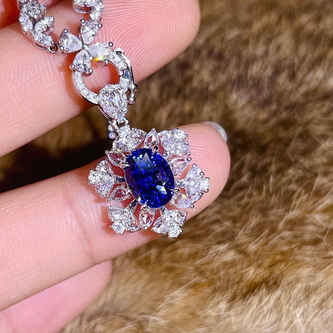 14k Gold 3.40 Ctw Natural Sapphire & Diamond Pendant( Without Chain ) - 6