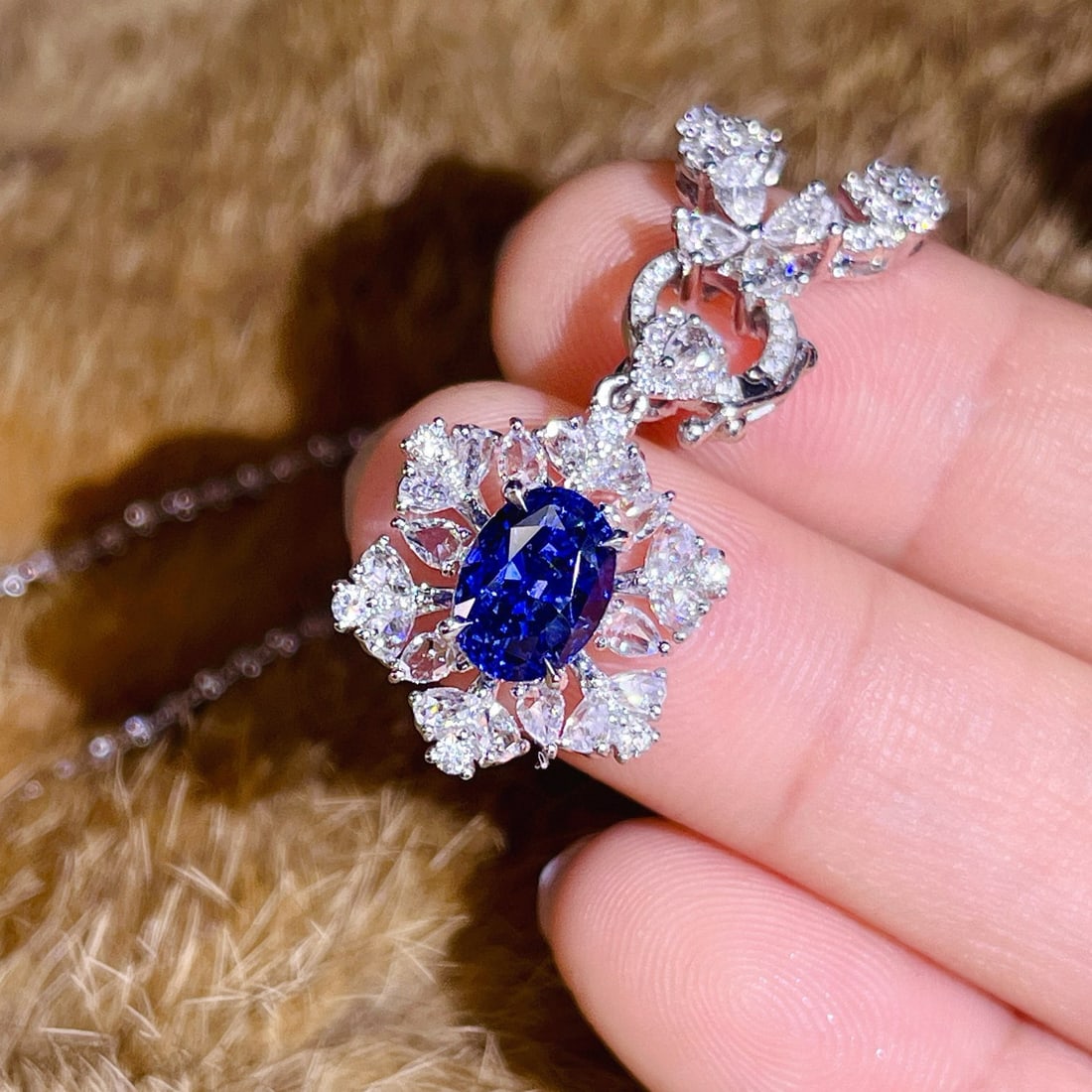14k Gold 3.40 Ctw Natural Sapphire & Diamond Pendant( Without Chain ) - 7