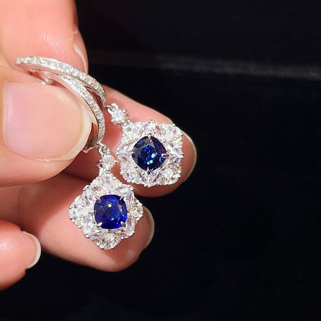 14k Gold 1.43 Ctw Natural Sapphire & Diamond Earrings - 2