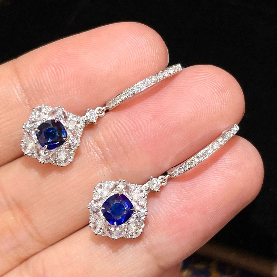 14k Gold 1.43 Ctw Natural Sapphire & Diamond Earrings - 3